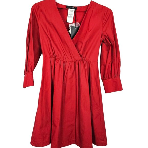Weekend Max Mara Dress 0 Faiti Cherry Red Cotton A-Line Pockets Belt Zipper FLAW - Picture 3 of 16